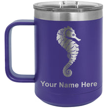 Load image into Gallery viewer, 15oz Vacuum Insulated Coffee Mug, Seahorse, Personalized Engraving Included
