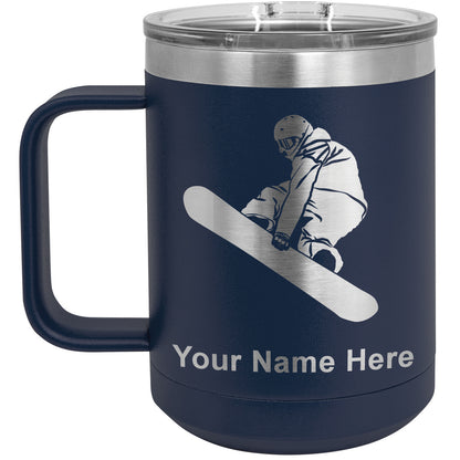 15oz Vacuum Insulated Coffee Mug, Snowboarder Man, Personalized Engraving Included