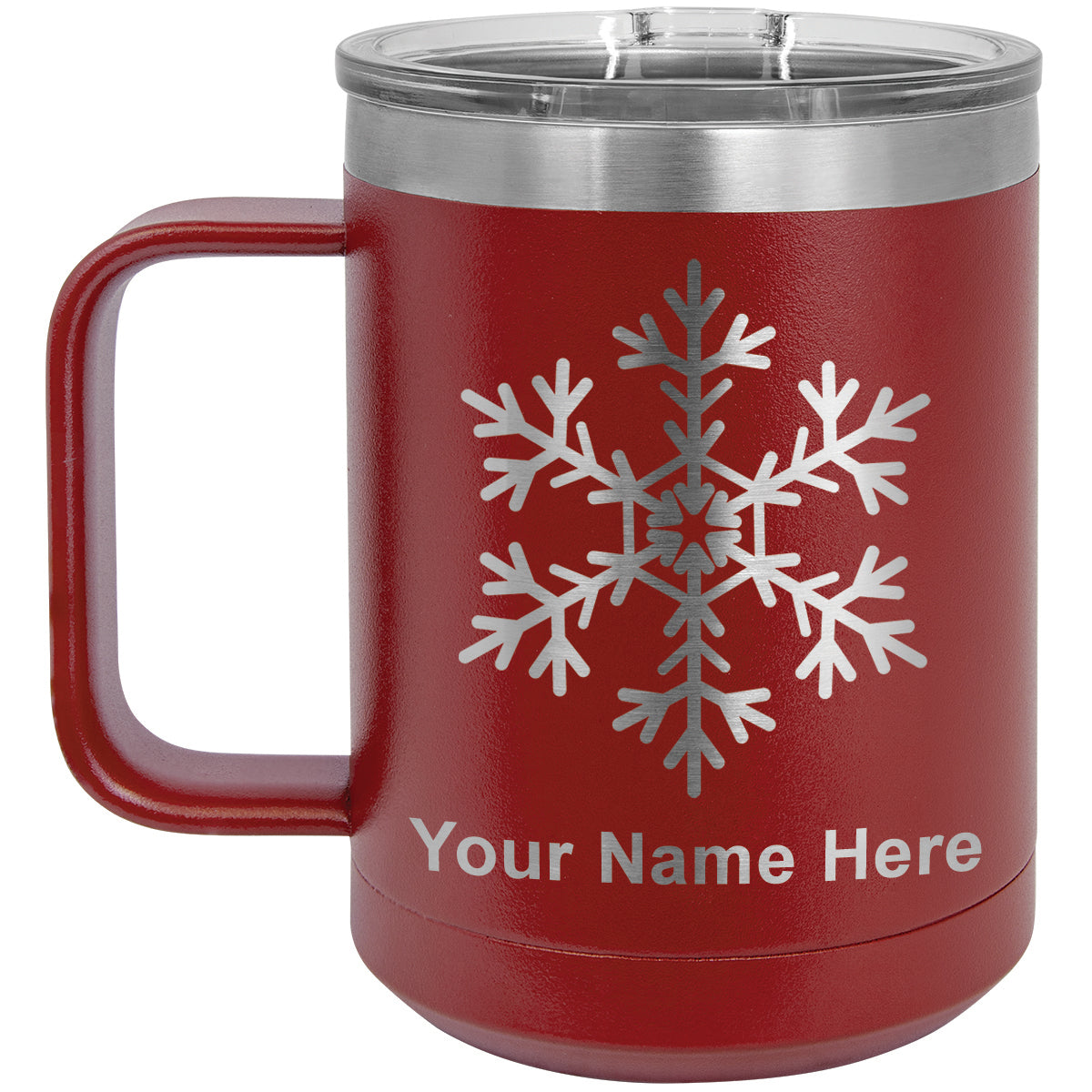 15oz Vacuum Insulated Coffee Mug, Snowflake, Personalized Engraving Included