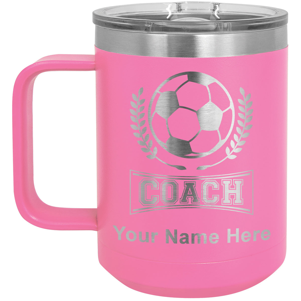 15oz Vacuum Insulated Coffee Mug, Soccer Coach, Personalized Engraving Included