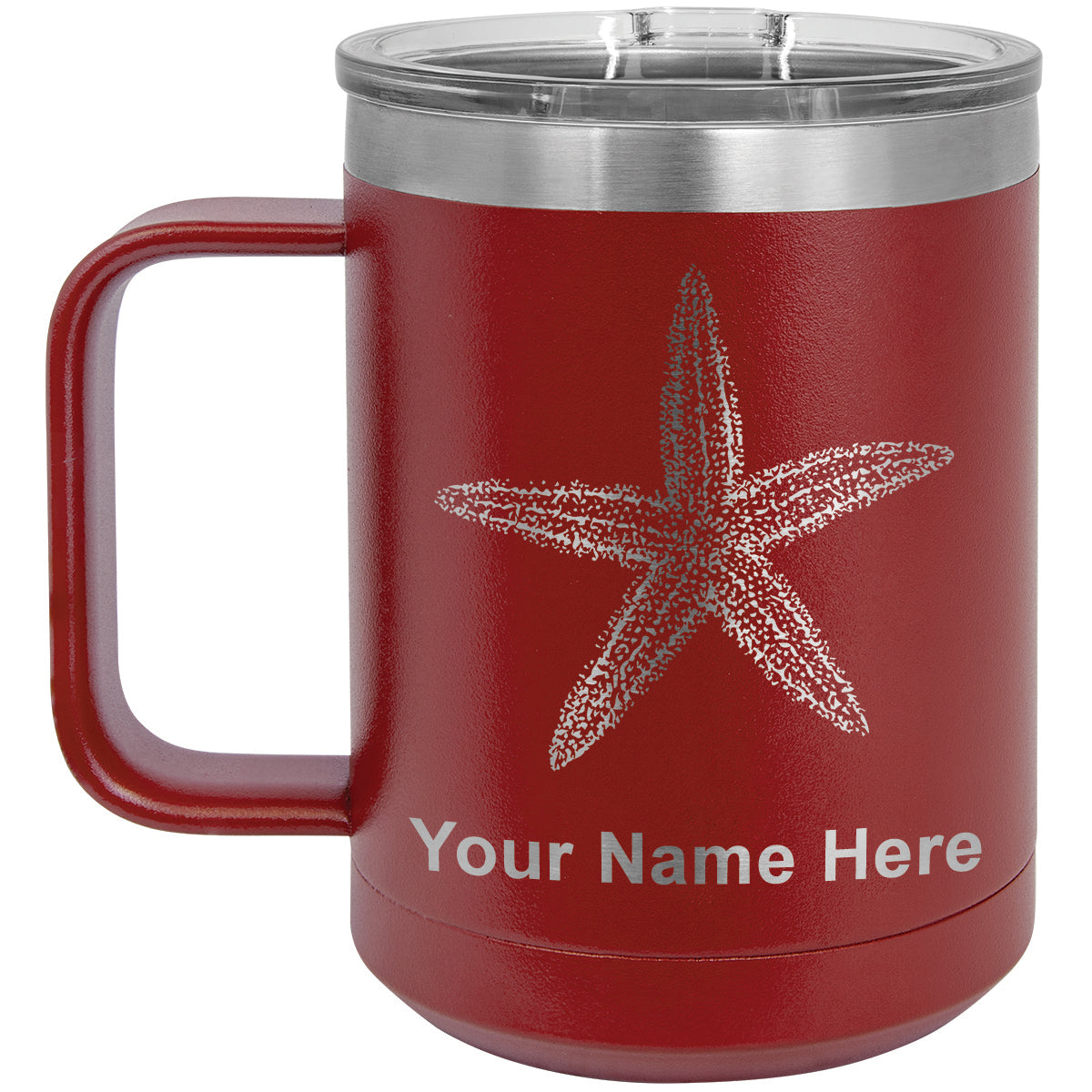 15oz Vacuum Insulated Coffee Mug, Starfish, Personalized Engraving Included