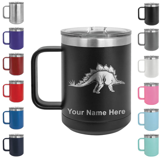 15oz Vacuum Insulated Coffee Mug, Stegosaurus Dinosaur, Personalized Engraving Included