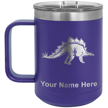 15oz Vacuum Insulated Coffee Mug, Stegosaurus Dinosaur, Personalized Engraving Included