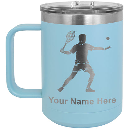 15oz Vacuum Insulated Coffee Mug, Tennis Player Man, Personalized Engraving Included