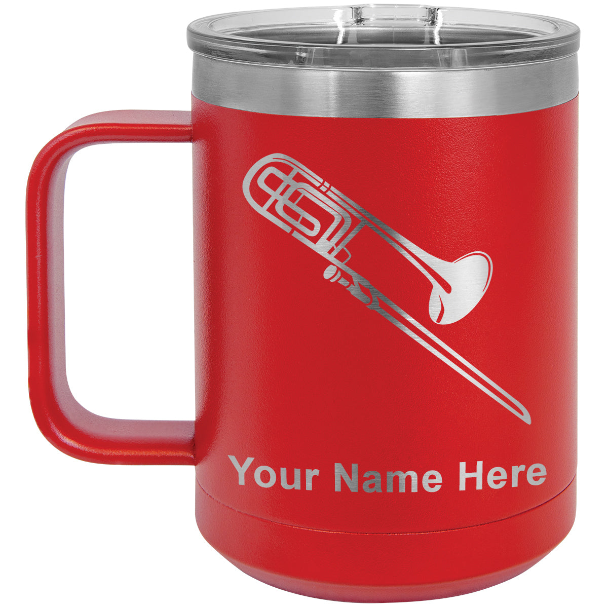 15oz Vacuum Insulated Coffee Mug, Trombone, Personalized Engraving Included