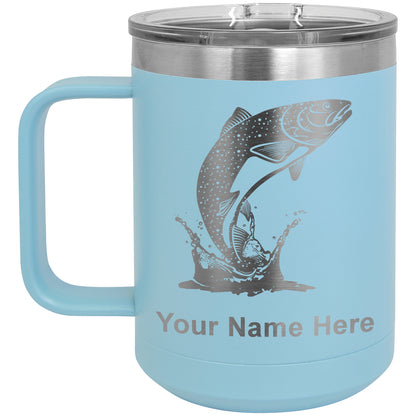 15oz Vacuum Insulated Coffee Mug, Trout Fish, Personalized Engraving Included