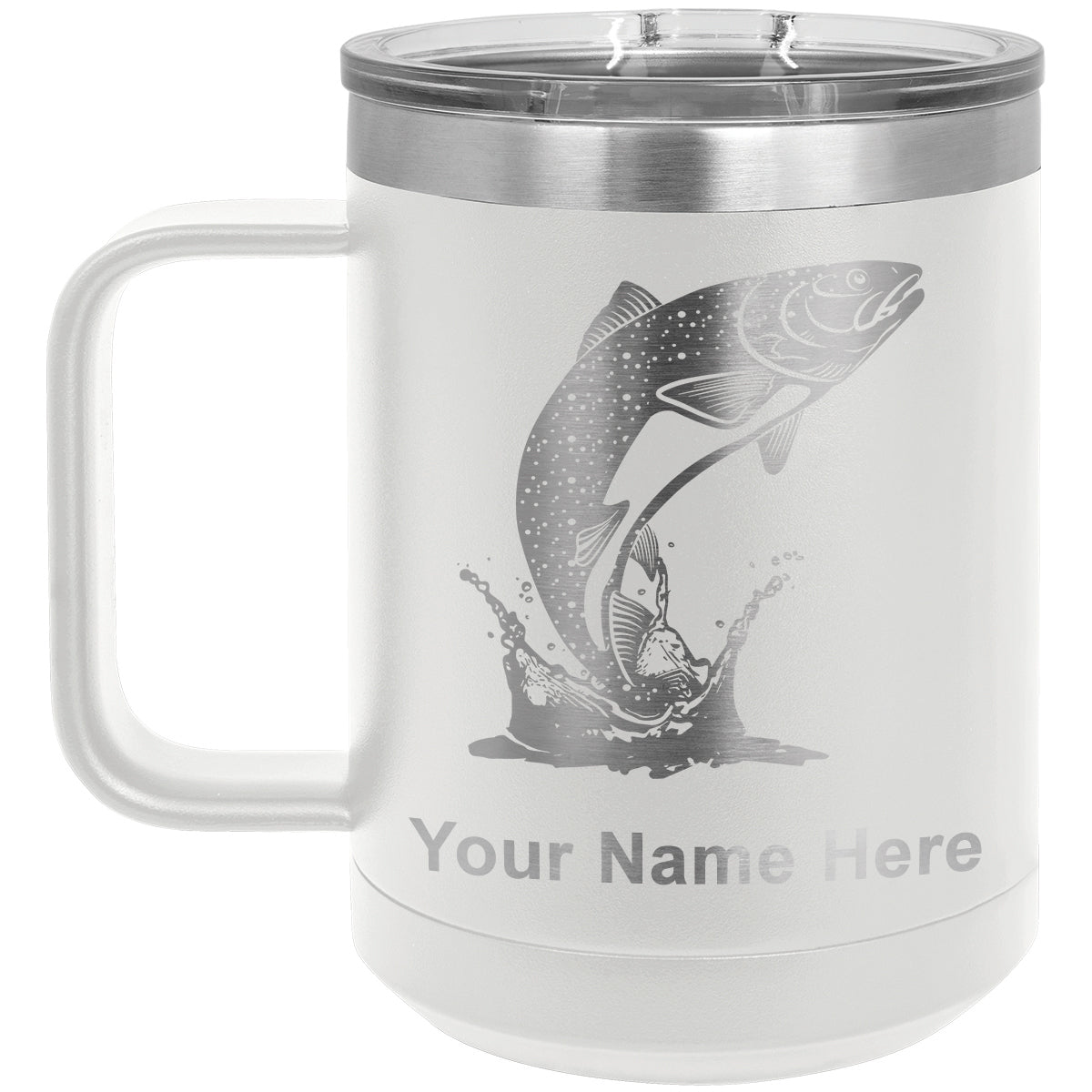15oz Vacuum Insulated Coffee Mug, Trout Fish, Personalized Engraving Included