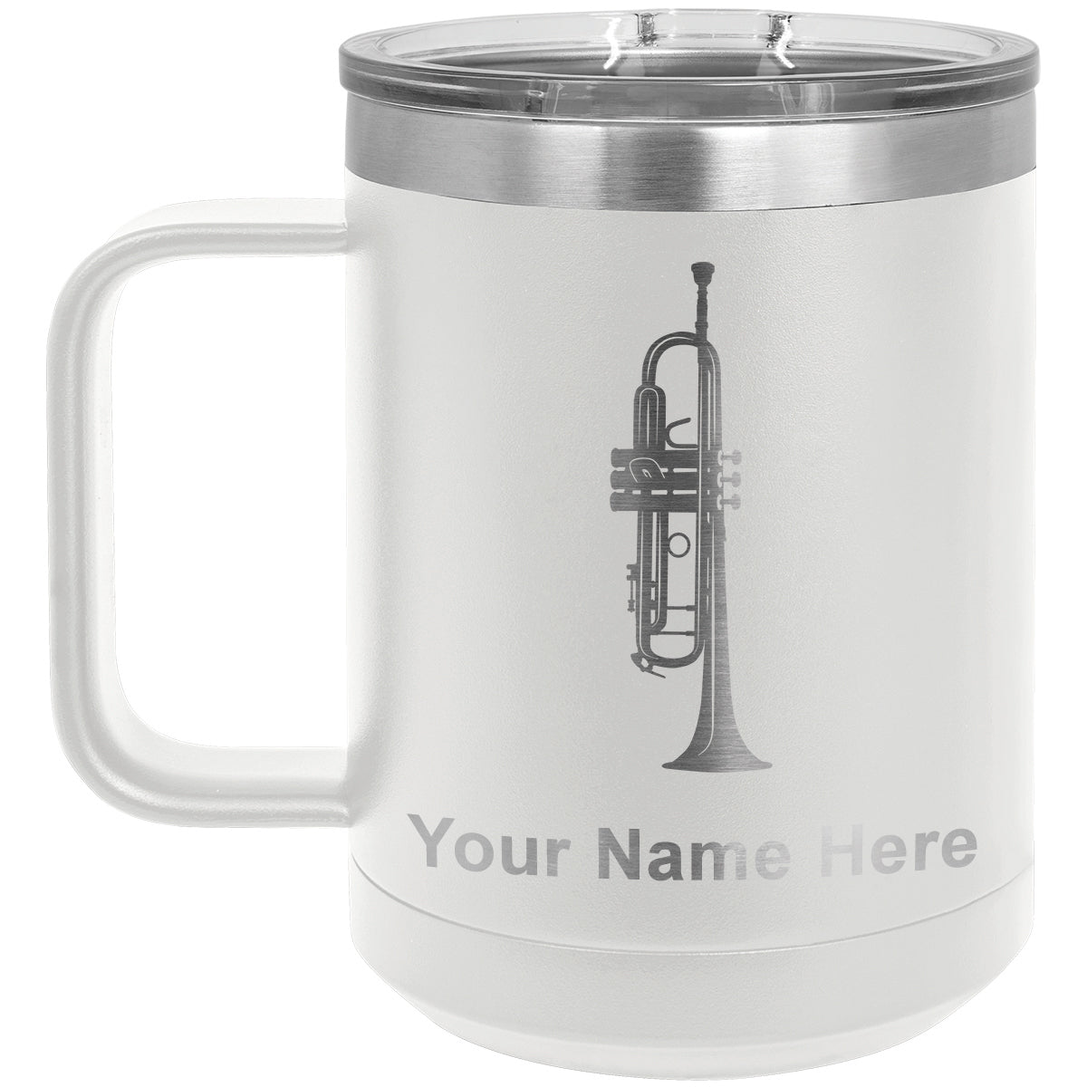 15oz Vacuum Insulated Coffee Mug, Trumpet, Personalized Engraving Included