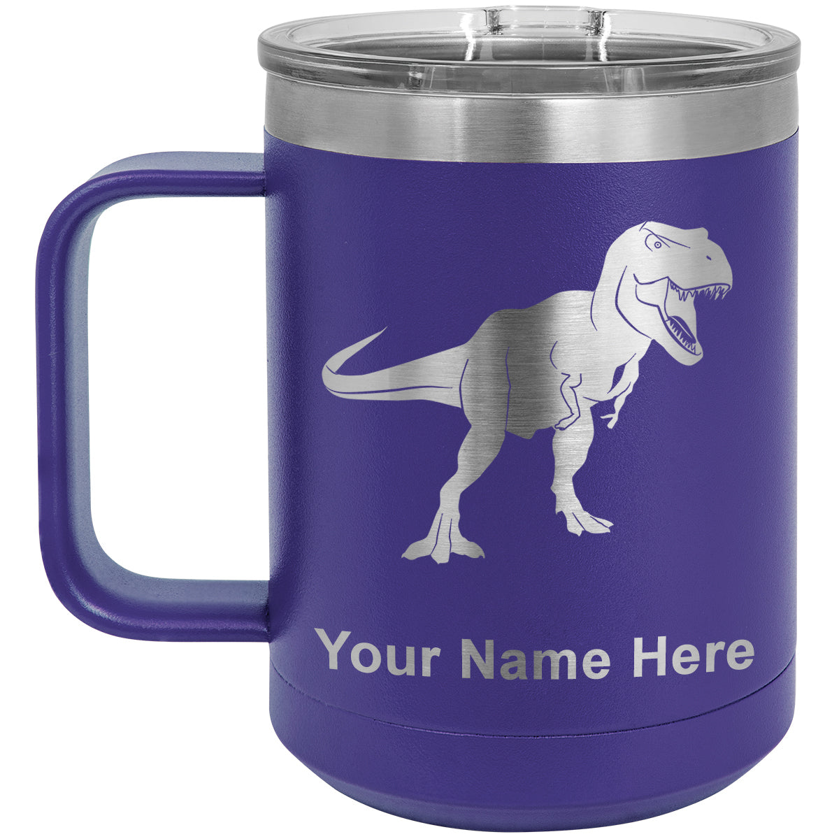 15oz Vacuum Insulated Coffee Mug, Tyrannosaurus Rex Dinosaur, Personalized Engraving Included