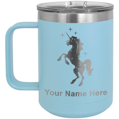 15oz Vacuum Insulated Coffee Mug, Unicorn, Personalized Engraving Included