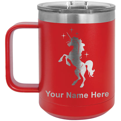 15oz Vacuum Insulated Coffee Mug, Unicorn, Personalized Engraving Included