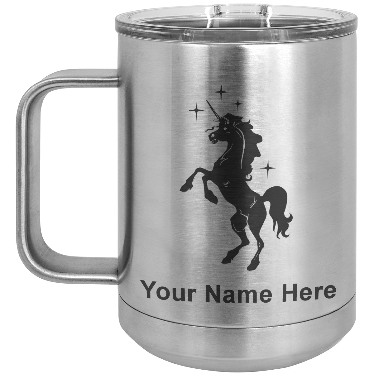 15oz Vacuum Insulated Coffee Mug, Unicorn, Personalized Engraving Included