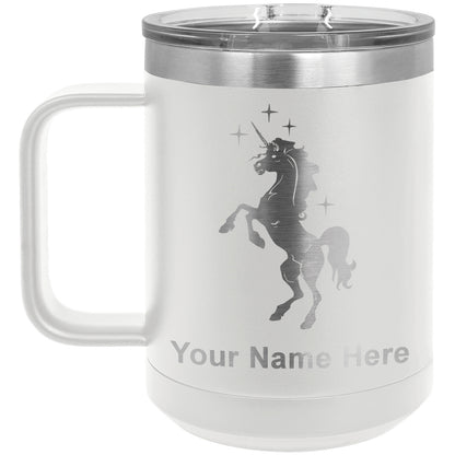 15oz Vacuum Insulated Coffee Mug, Unicorn, Personalized Engraving Included
