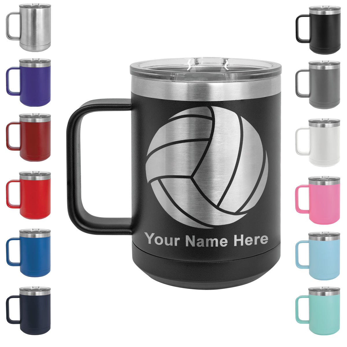 15oz Vacuum Insulated Coffee Mug, Volleyball Ball, Personalized Engraving Included