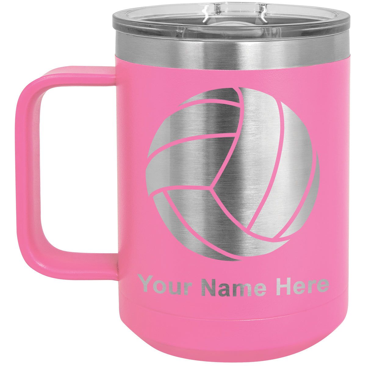 15oz Vacuum Insulated Coffee Mug, Volleyball Ball, Personalized Engraving Included