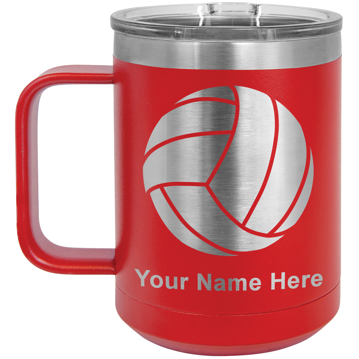 15oz Vacuum Insulated Coffee Mug, Volleyball Ball, Personalized Engraving Included