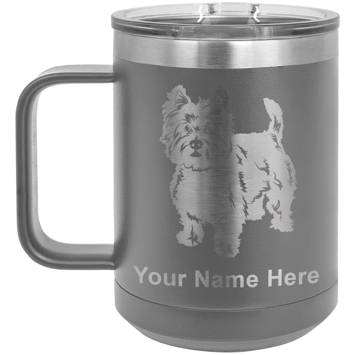 15oz Vacuum Insulated Coffee Mug, West Highland Terrier Dog, Personalized Engraving Included