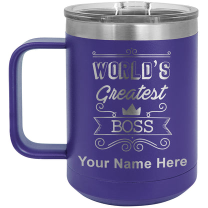 15oz Vacuum Insulated Coffee Mug, World's Greatest Boss, Personalized Engraving Included