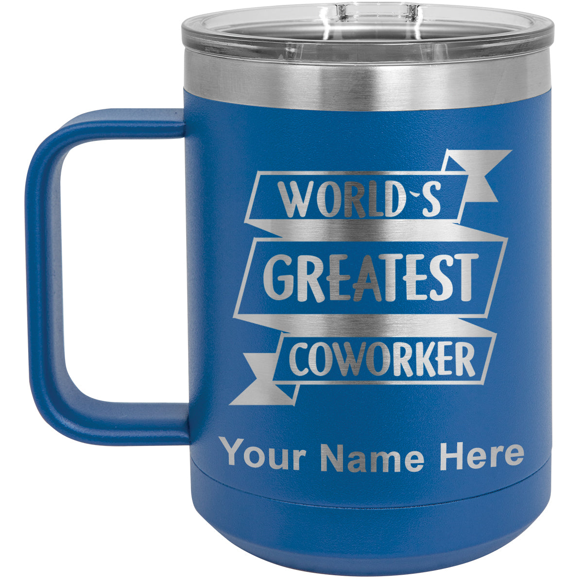 15oz Vacuum Insulated Coffee Mug, World's Greatest Coworker, Personalized Engraving Included
