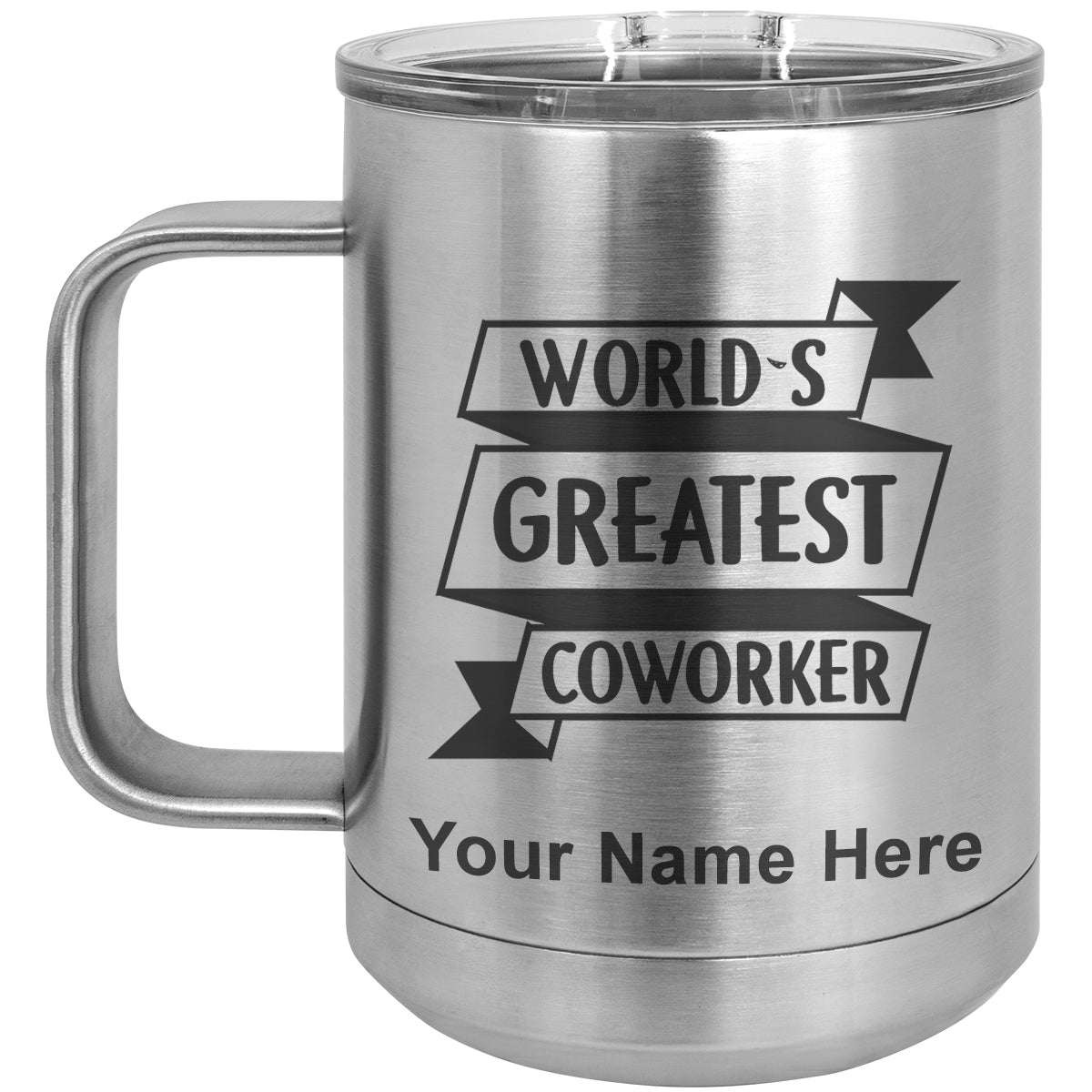 15oz Vacuum Insulated Coffee Mug, World's Greatest Coworker, Personalized Engraving Included