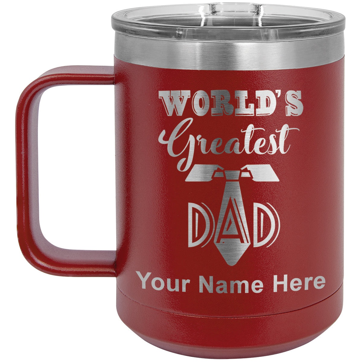 15oz Vacuum Insulated Coffee Mug, World's Greatest Dad, Personalized Engraving Included