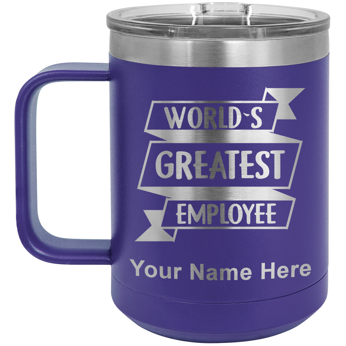 15oz Vacuum Insulated Coffee Mug, World's Greatest Employee, Personalized Engraving Included