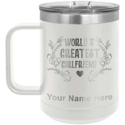 15oz Vacuum Insulated Coffee Mug, World's Greatest Girlfriend, Personalized Engraving Included