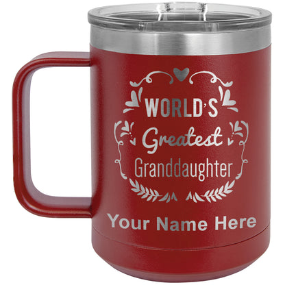 15oz Vacuum Insulated Coffee Mug, World's Greatest Granddaughter, Personalized Engraving Included