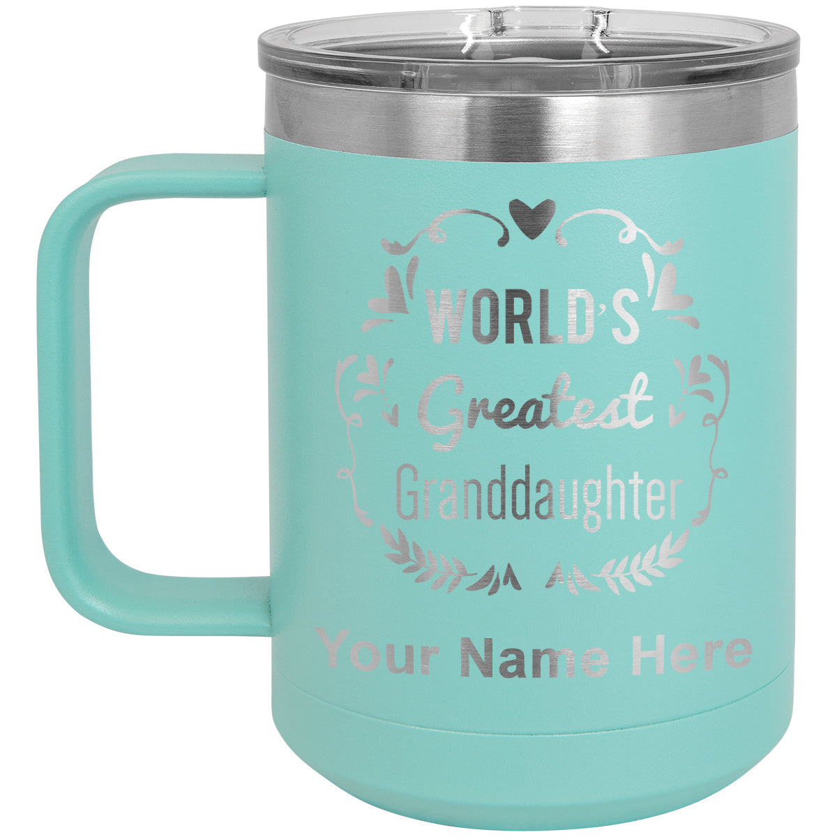 15oz Vacuum Insulated Coffee Mug, World's Greatest Granddaughter, Personalized Engraving Included