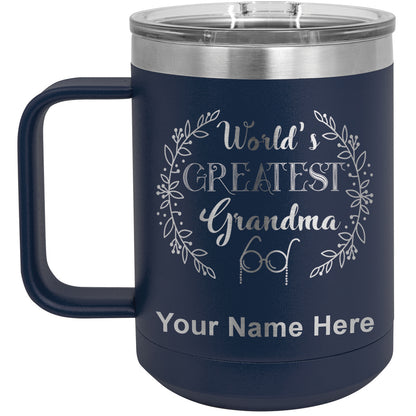 15oz Vacuum Insulated Coffee Mug, World's Greatest Grandma, Personalized Engraving Included