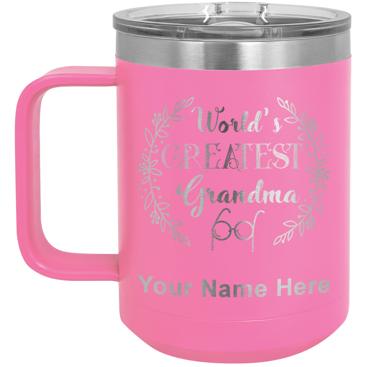 15oz Vacuum Insulated Coffee Mug, World's Greatest Grandma, Personalized Engraving Included