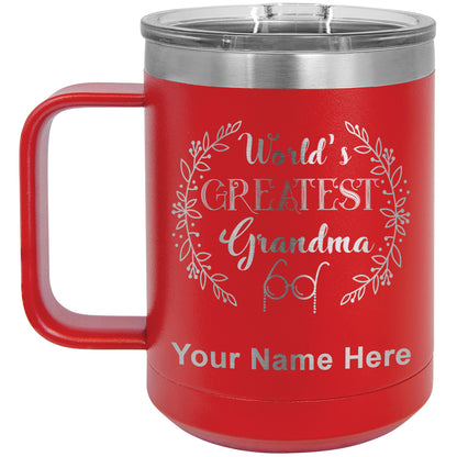 15oz Vacuum Insulated Coffee Mug, World's Greatest Grandma, Personalized Engraving Included