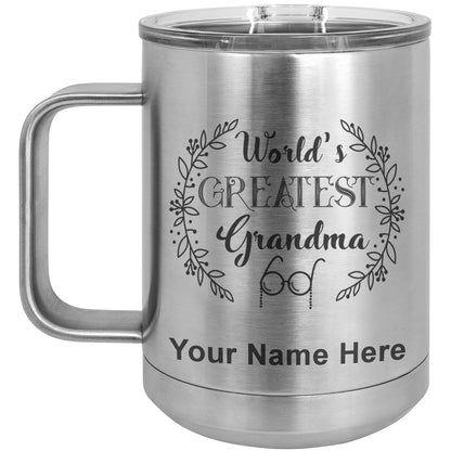 15oz Vacuum Insulated Coffee Mug, World's Greatest Grandma, Personalized Engraving Included