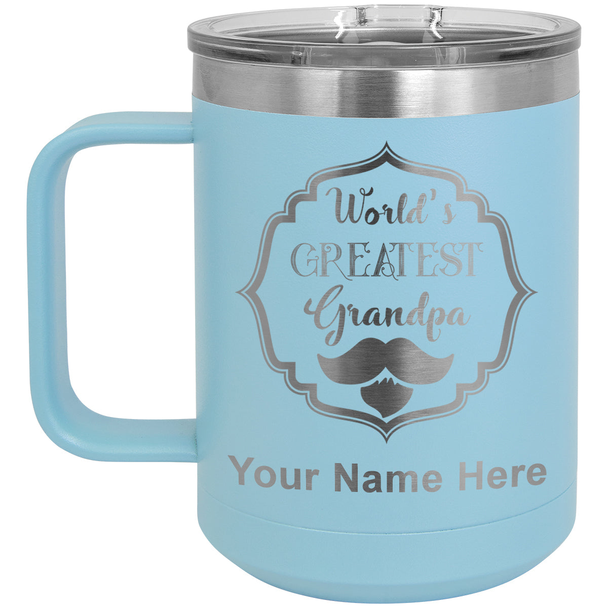 15oz Vacuum Insulated Coffee Mug, World's Greatest Grandpa, Personalized Engraving Included