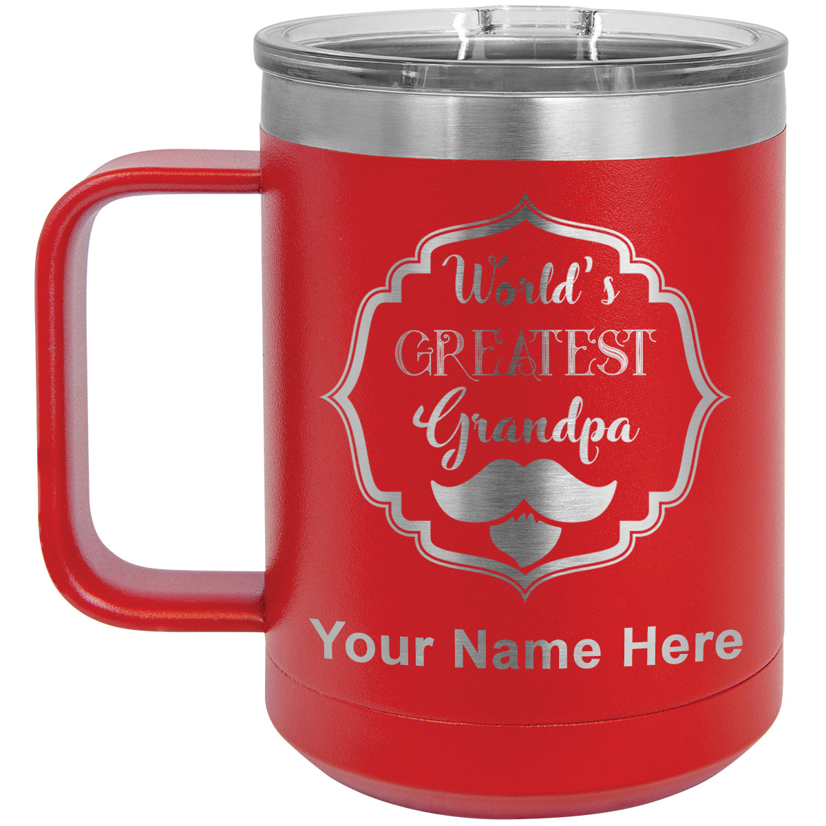 15oz Vacuum Insulated Coffee Mug, World's Greatest Grandpa, Personalized Engraving Included