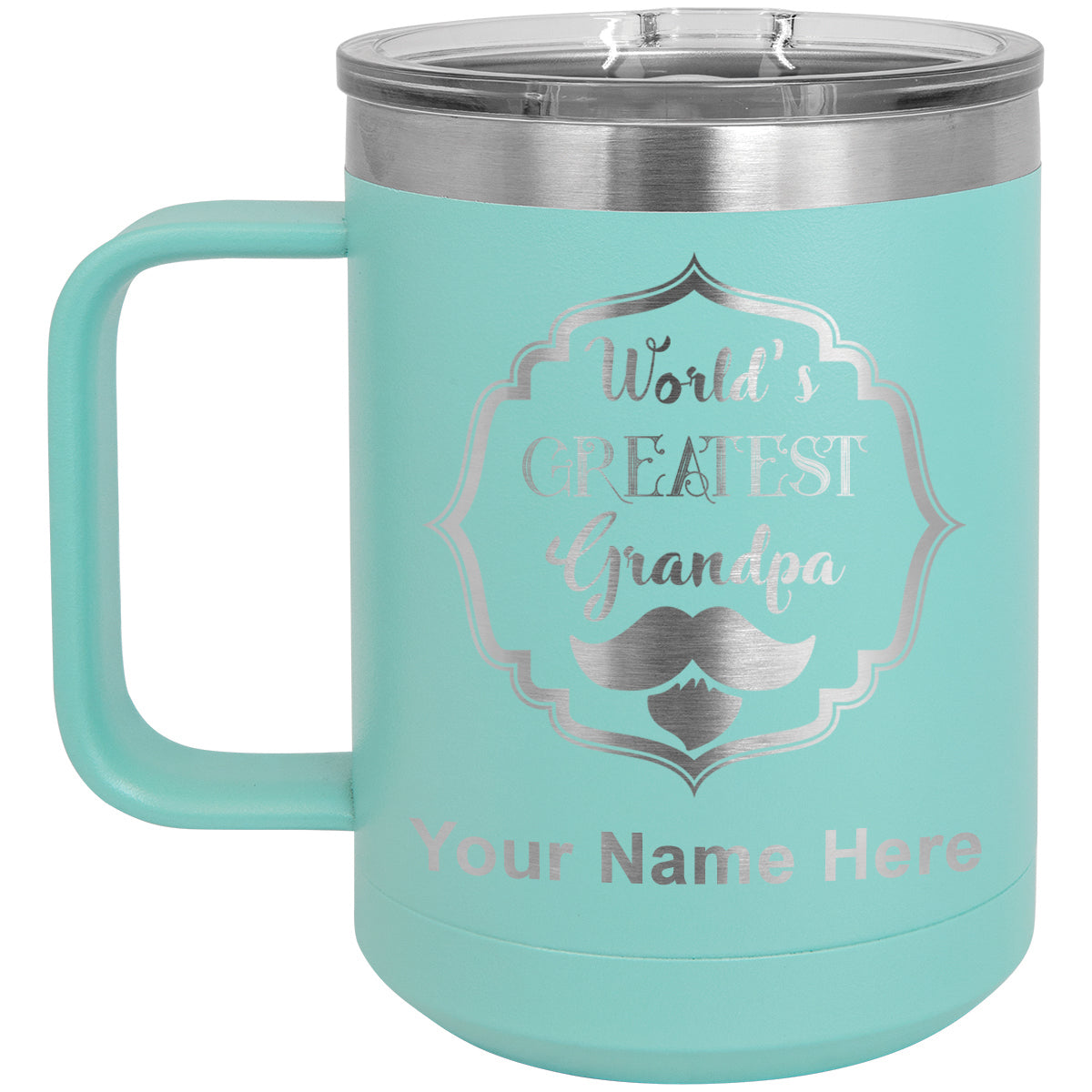 15oz Vacuum Insulated Coffee Mug, World's Greatest Grandpa, Personalized Engraving Included