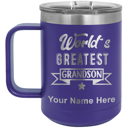 15oz Vacuum Insulated Coffee Mug, World's Greatest Grandson, Personalized Engraving Included