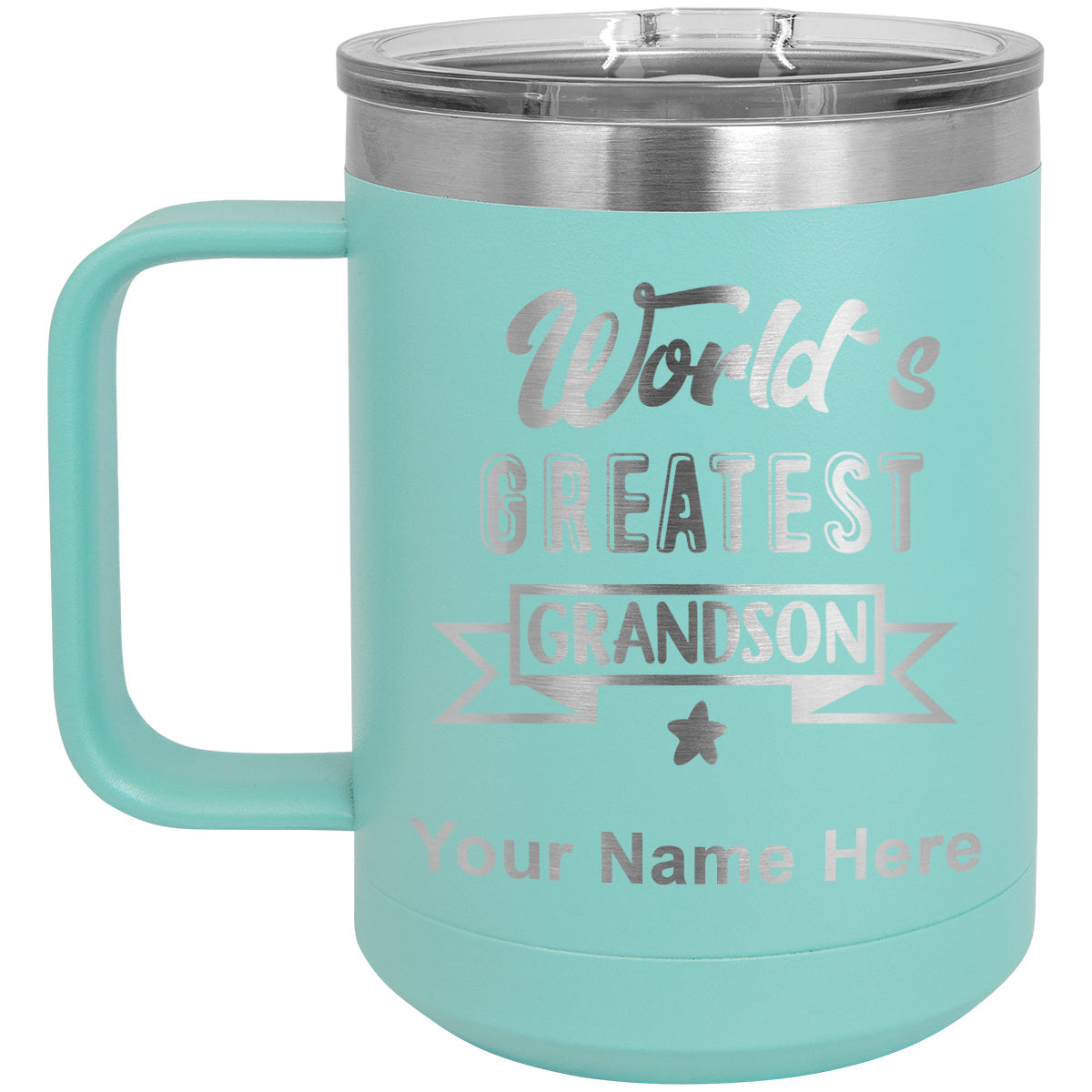 15oz Vacuum Insulated Coffee Mug, World's Greatest Grandson, Personalized Engraving Included