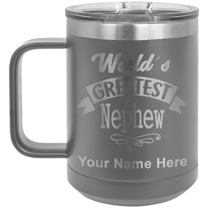 15oz Vacuum Insulated Coffee Mug, World's Greatest Nephew, Personalized Engraving Included