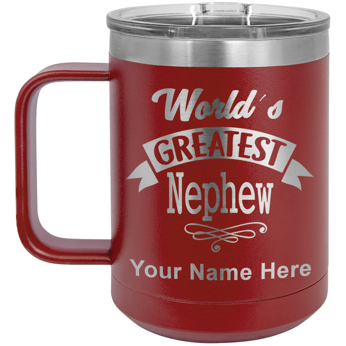 15oz Vacuum Insulated Coffee Mug, World's Greatest Nephew, Personalized Engraving Included