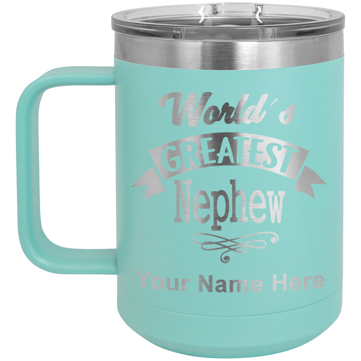 15oz Vacuum Insulated Coffee Mug, World's Greatest Nephew, Personalized Engraving Included