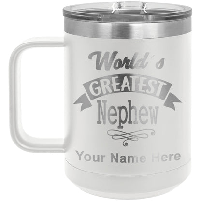 15oz Vacuum Insulated Coffee Mug, World's Greatest Nephew, Personalized Engraving Included