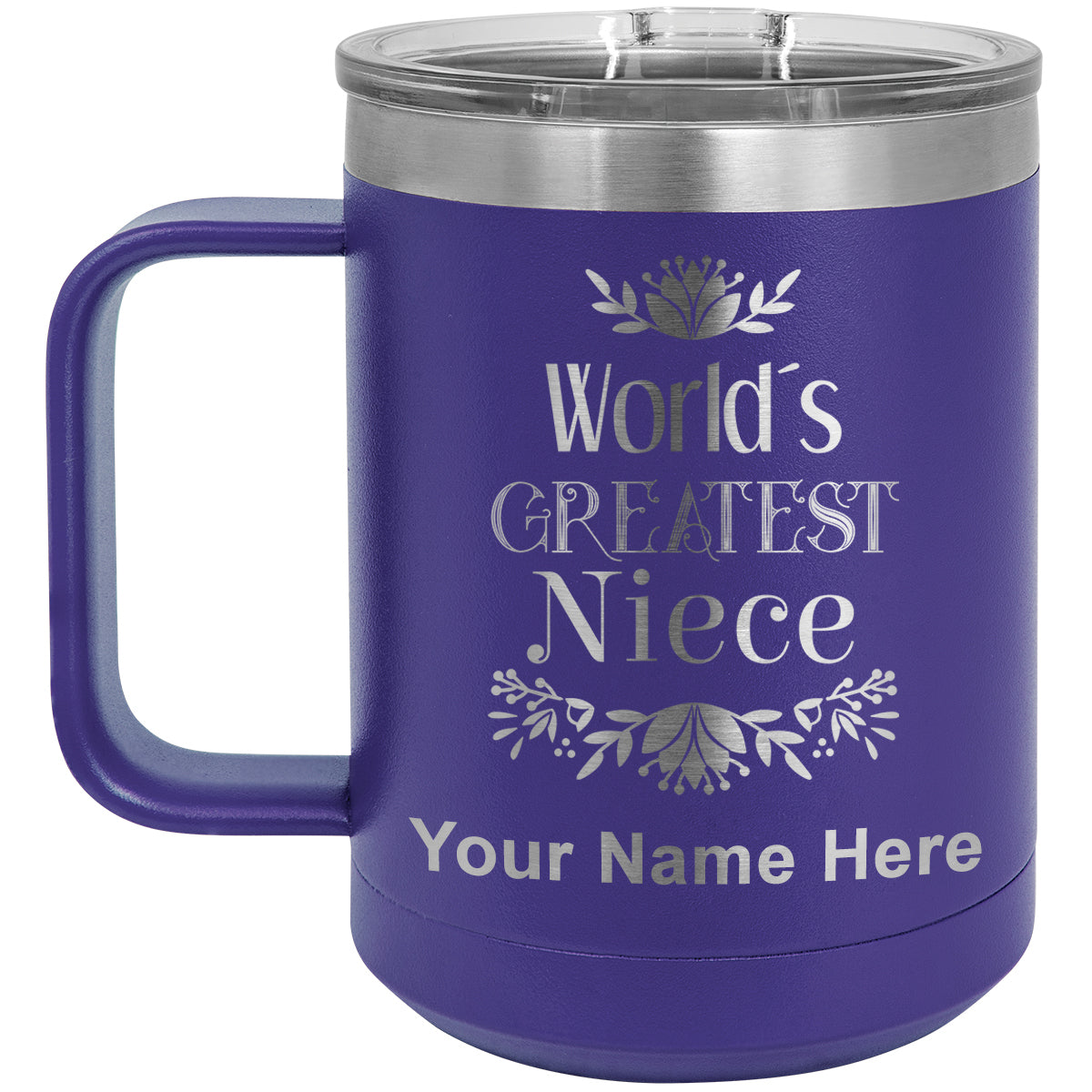 15oz Vacuum Insulated Coffee Mug, World's Greatest Niece, Personalized Engraving Included