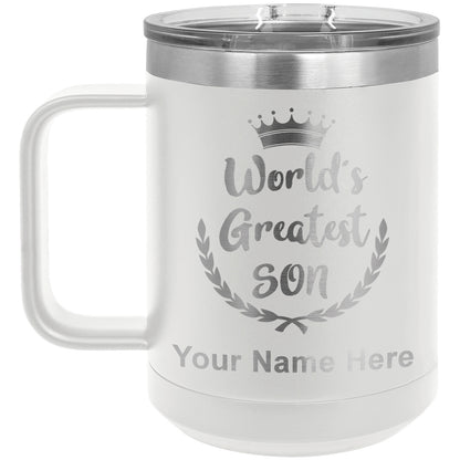 15oz Vacuum Insulated Coffee Mug, World's Greatest Son, Personalized Engraving Included