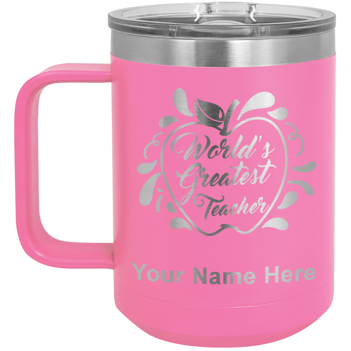 15oz Vacuum Insulated Coffee Mug, World's Greatest Teacher, Personalized Engraving Included