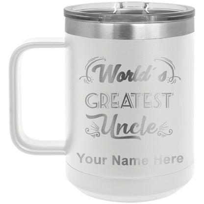 15oz Vacuum Insulated Coffee Mug, World's Greatest Uncle, Personalized Engraving Included