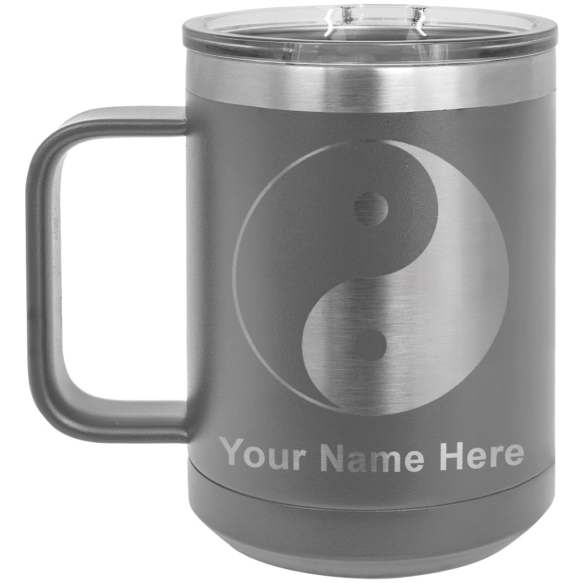 15oz Vacuum Insulated Coffee Mug, Yin Yang, Personalized Engraving Included