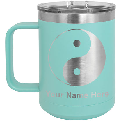 15oz Vacuum Insulated Coffee Mug, Yin Yang, Personalized Engraving Included