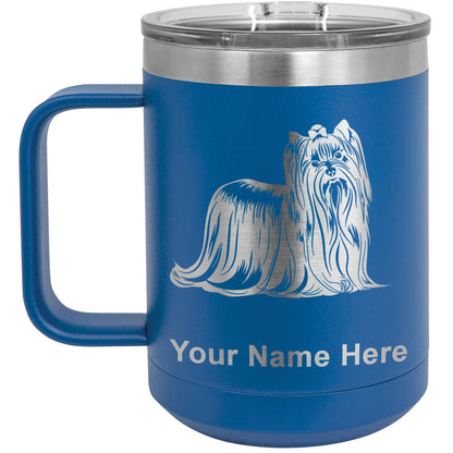 15oz Vacuum Insulated Coffee Mug, Yorkshire Terrier Dog, Personalized Engraving Included