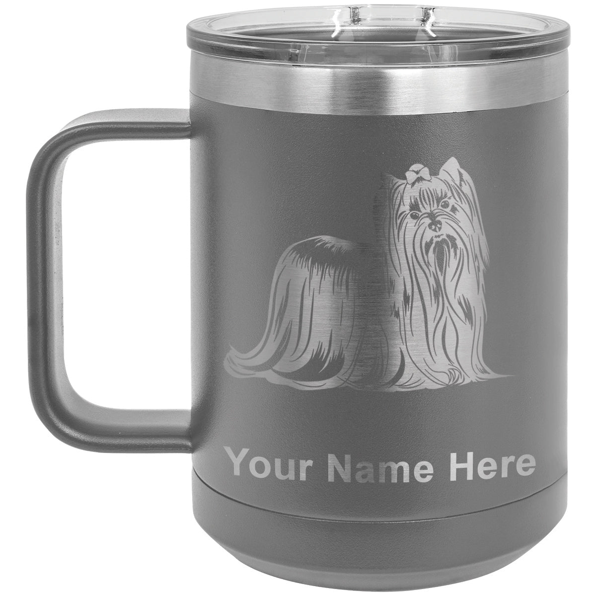 15oz Vacuum Insulated Coffee Mug, Yorkshire Terrier Dog, Personalized Engraving Included